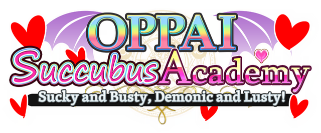 Логотип OPPAI Succubus Academy Sucky and Busty, Demonic and Lusty!
